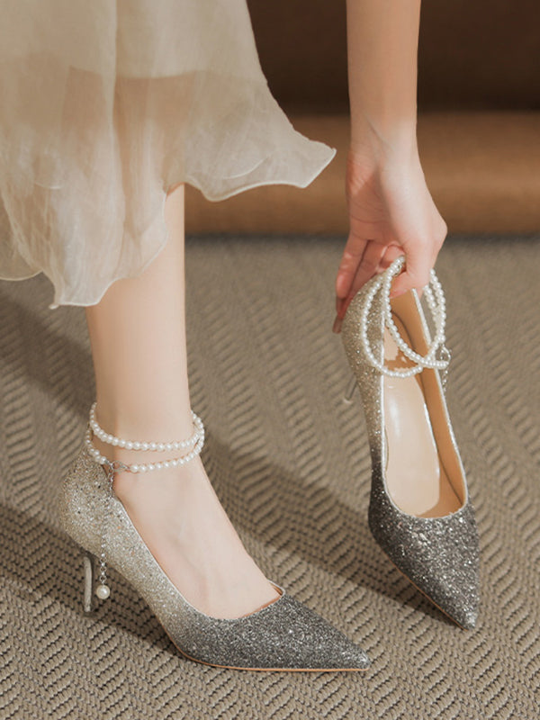 gradation pearl strap pumps