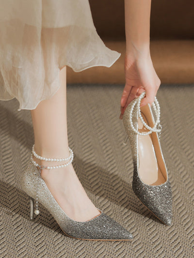 gradation pearl strap pumps