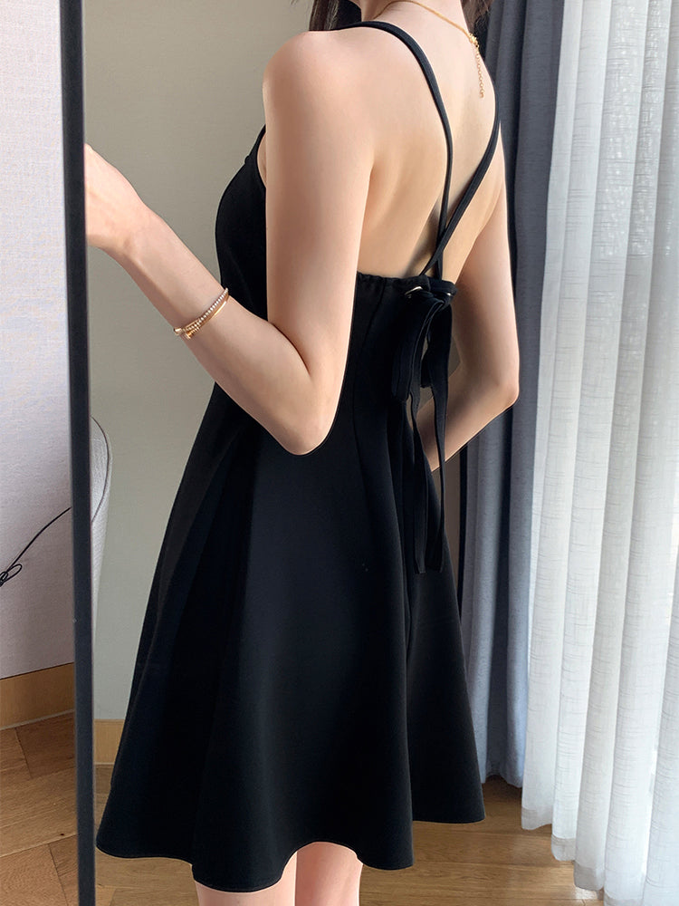 camisole flare back ribbon mini dress