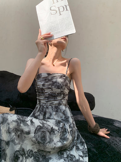 flower print monotone long dress