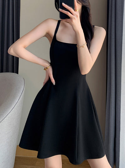 camisole flare back ribbon mini dress