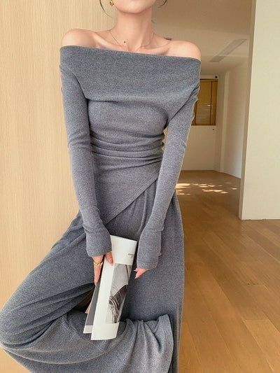 off shoulder asymmetry pants setup