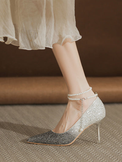 gradation pearl strap pumps