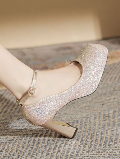 crystal square toe high heel pumps