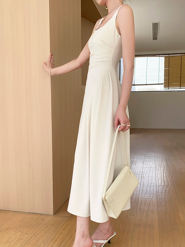 square neck slim fit a line long dress