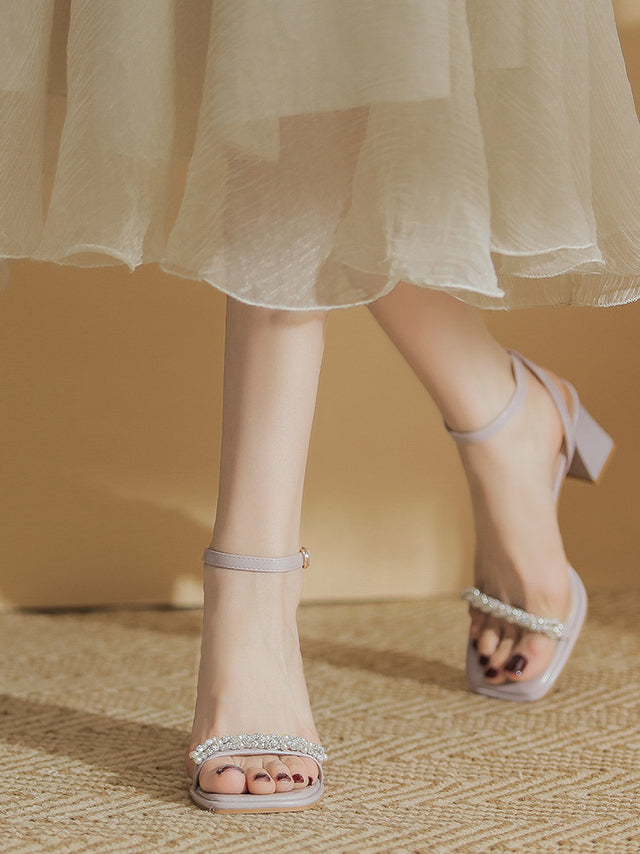 pearl bijou chunky heel sandals