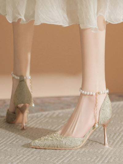pearl strap pointed toe pumps