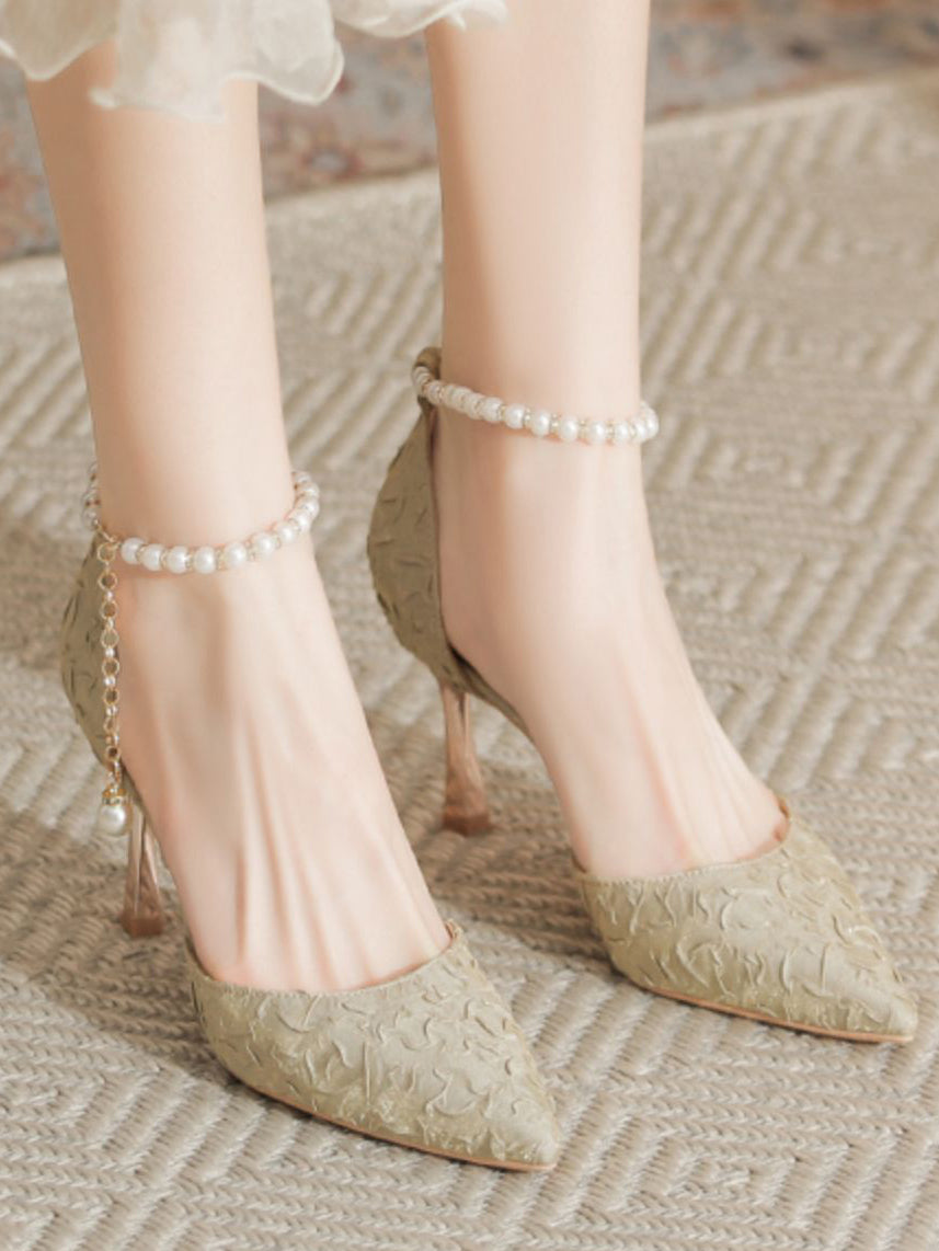 pearl strap pointed toe pumps
