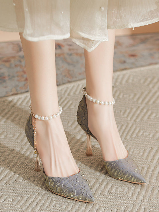 pearl strap pointed toe pumps