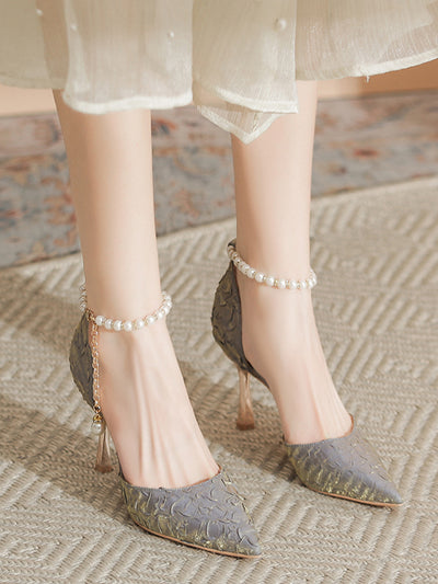 pearl strap pointed toe pumps
