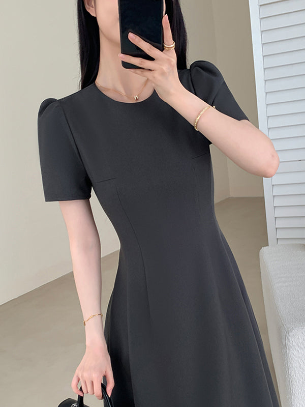 u neck gray flare long dress