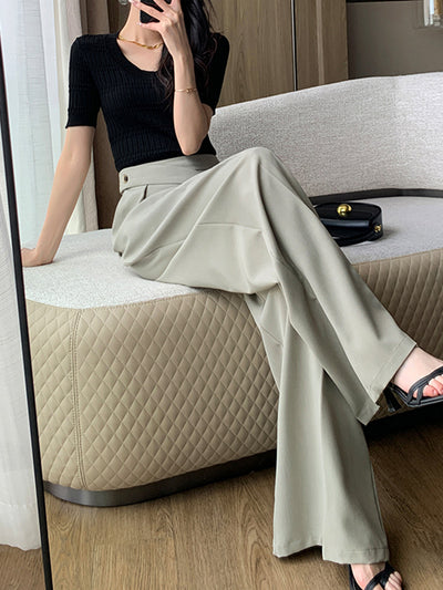 diagonal belt wide leg pants