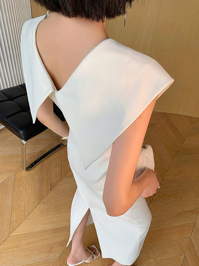 big collar sleeveless slim tight long dress
