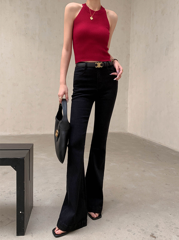 high waist flare slim fit black jeans