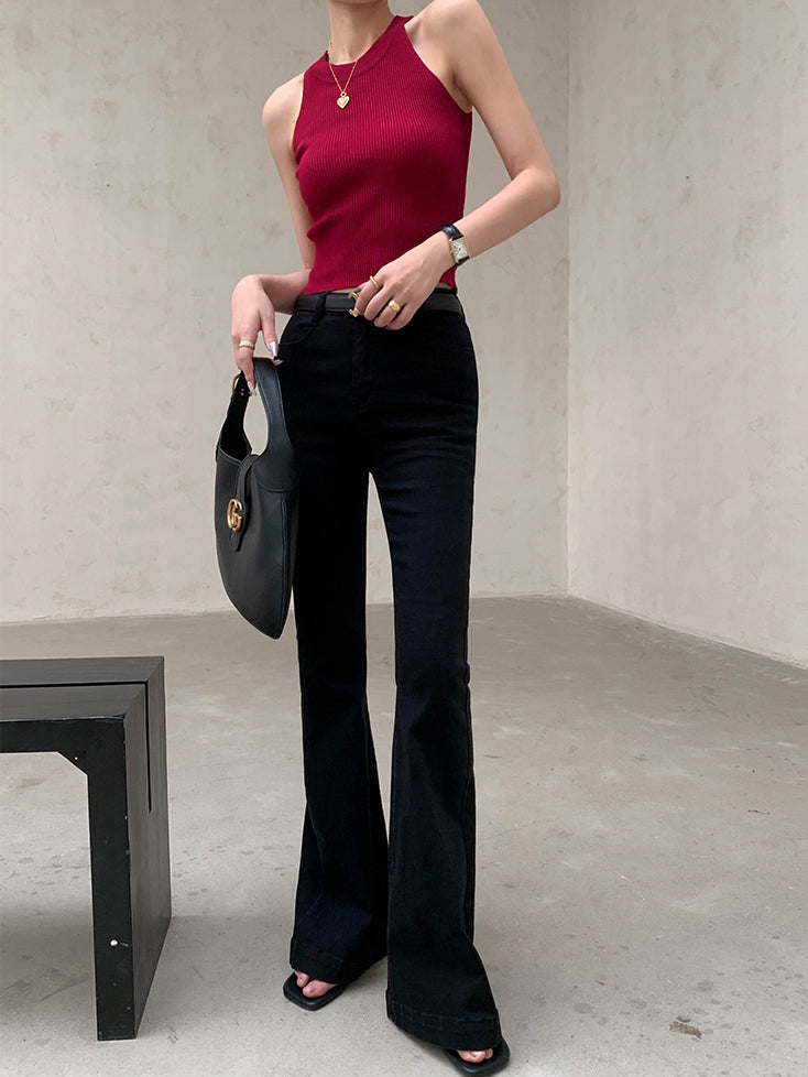 high waist flare slim fit black jeans