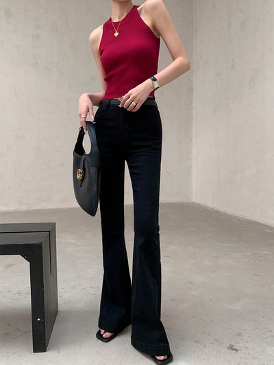 high waist flare slim fit black jeans