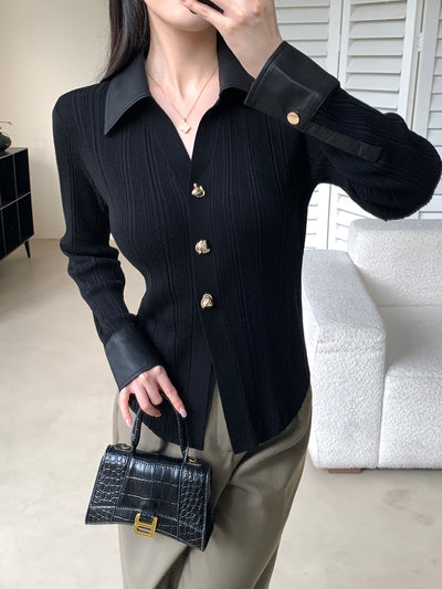 gold button elegant knit tops
