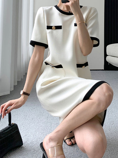 french gold button short sleeve mini one piece