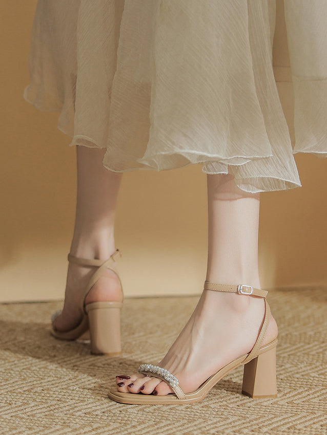 pearl bijou chunky heel sandals