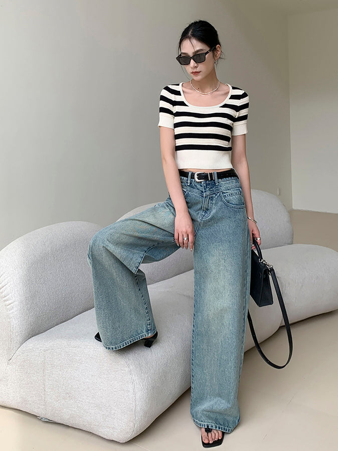stripe cropped knit tops
