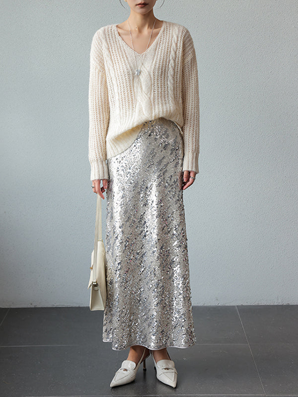 high end sequin long tight skirt