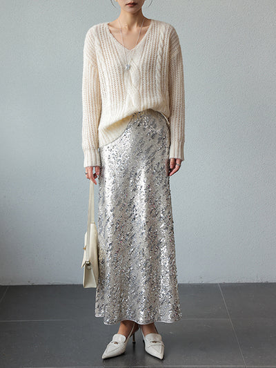 high end sequin long tight skirt