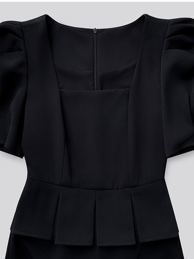 square neck peplum long one piece