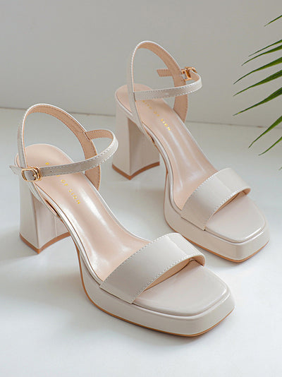 square toe chunky heel strap sandals