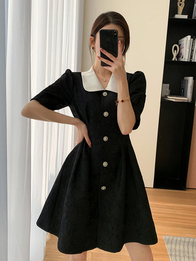 french waist slim button one piece