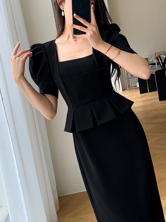 square neck peplum long one piece