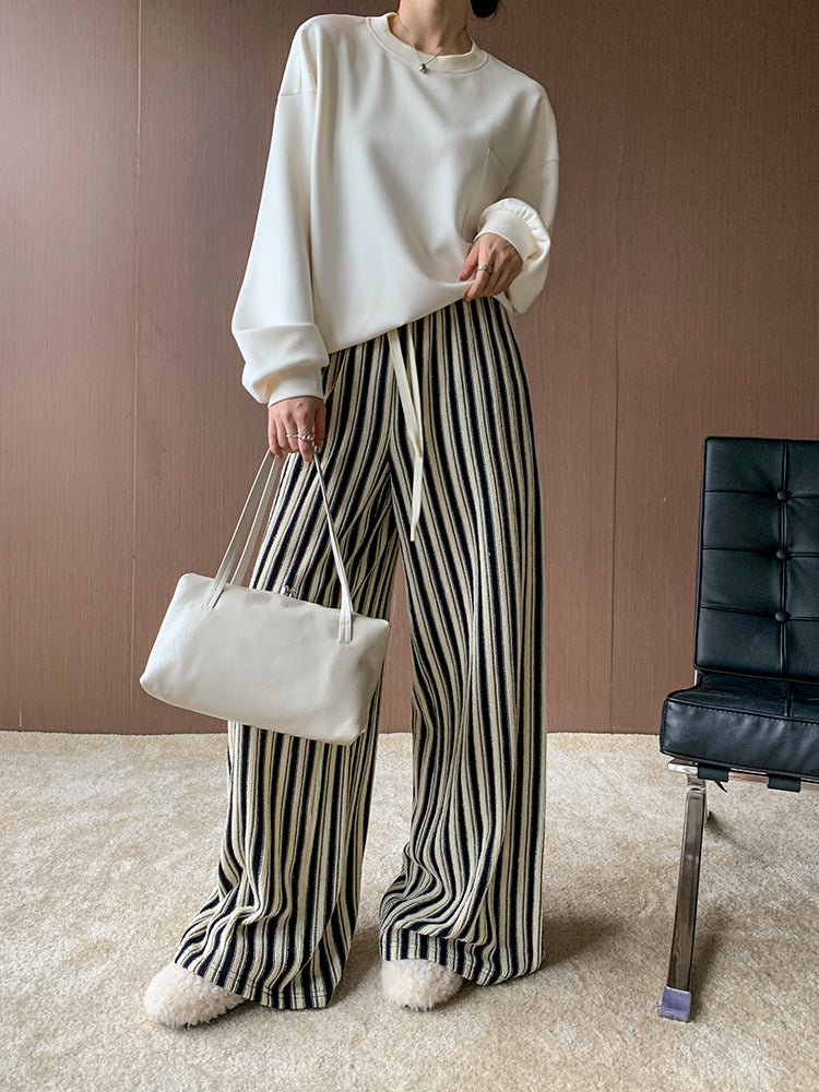 stripe wide straight pants