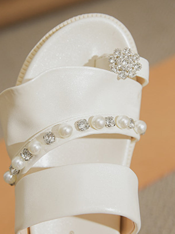 flat ruffle pearl bijou sandals