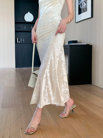 off white velour camisole mermaid long dress