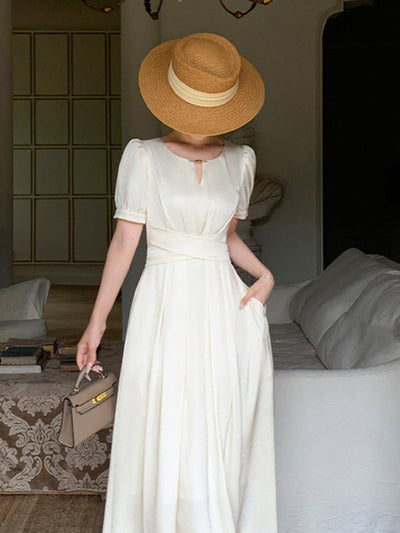 off white back ribbon long dress