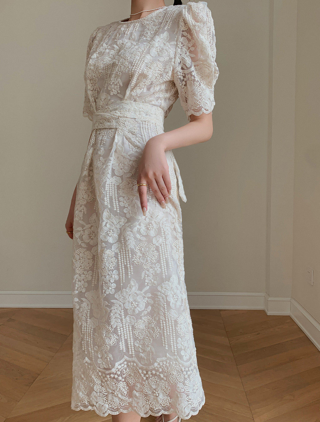 puff sleeve lace tight one piece
