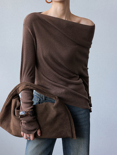 one shoulder asymmetric long sleeve top