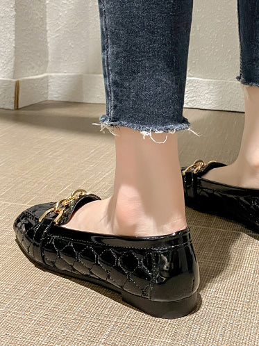 square toe quilting chain folding pumps