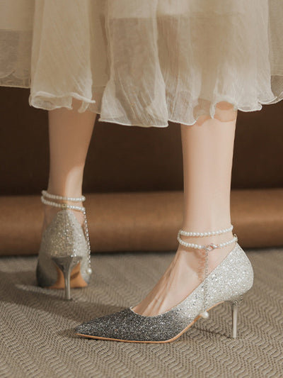 gradation pearl strap pumps