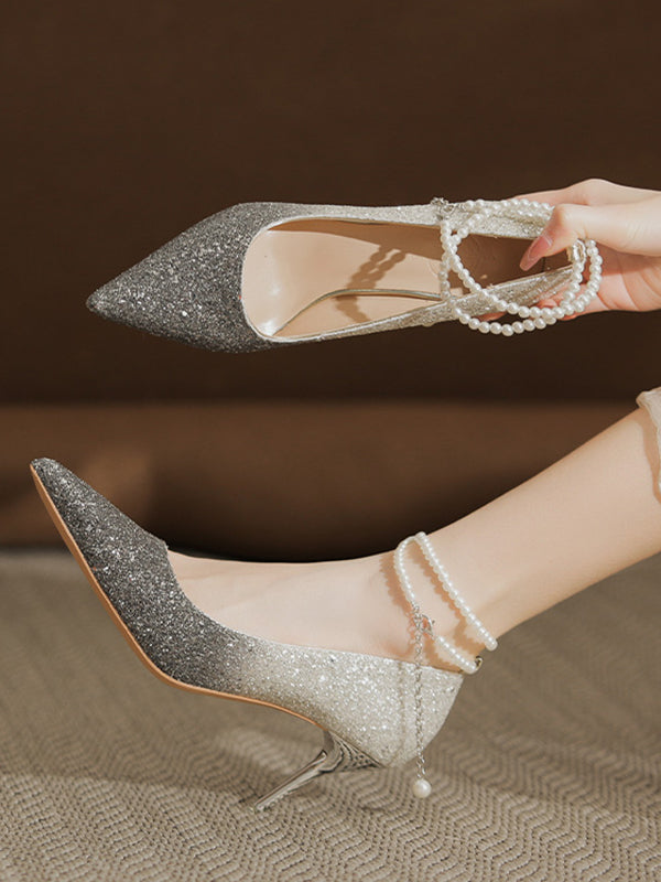gradation pearl strap pumps