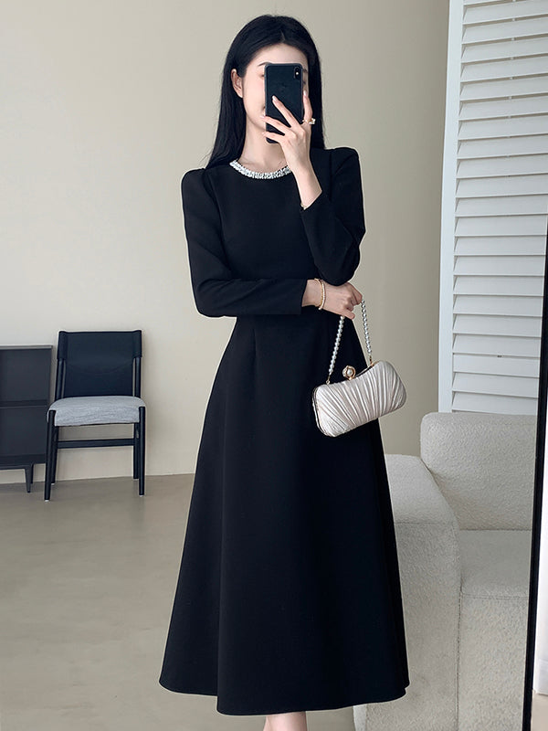 bijou neck black elegant dress