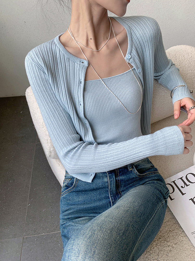 sweater long sleeve tops camisole 2 piece set