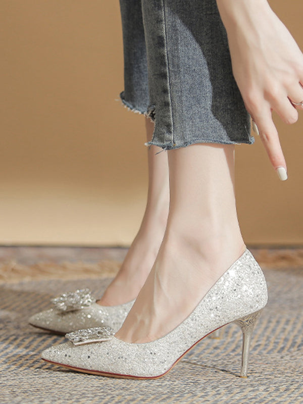 crystal bijou pointed toe pumps