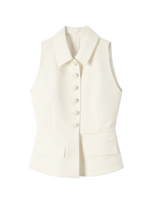 sleeveless with collar button vest