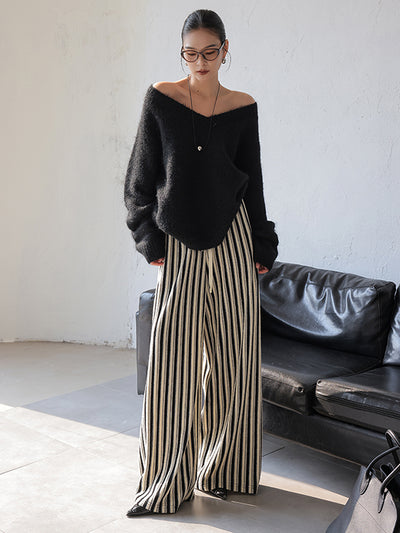 stripe wide straight pants