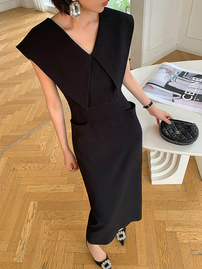 big collar sleeveless slim tight long dress