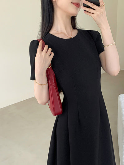 u neck black flare long dress
