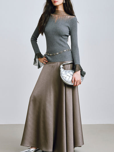 organdy ruffle long sleeve tops