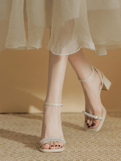 pearl bijou chunky heel sandals