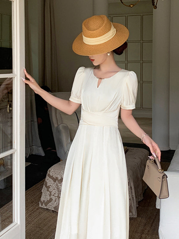 off white back ribbon long dress