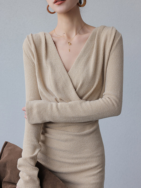 milk tea color v neck long one piece